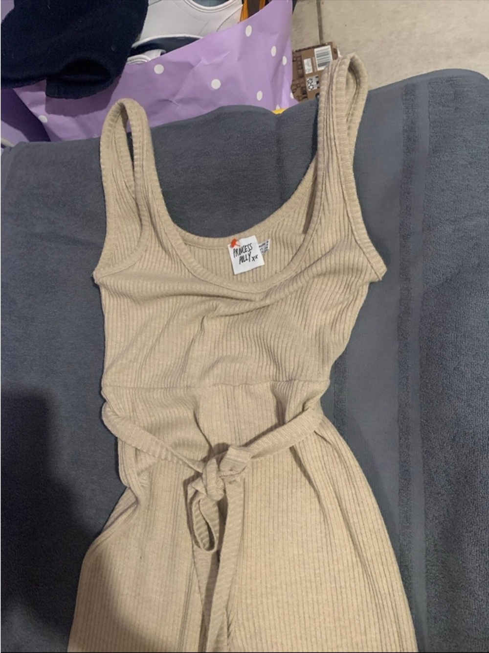 Princess Polly Ribbed Tank Jumpsuit in Beige